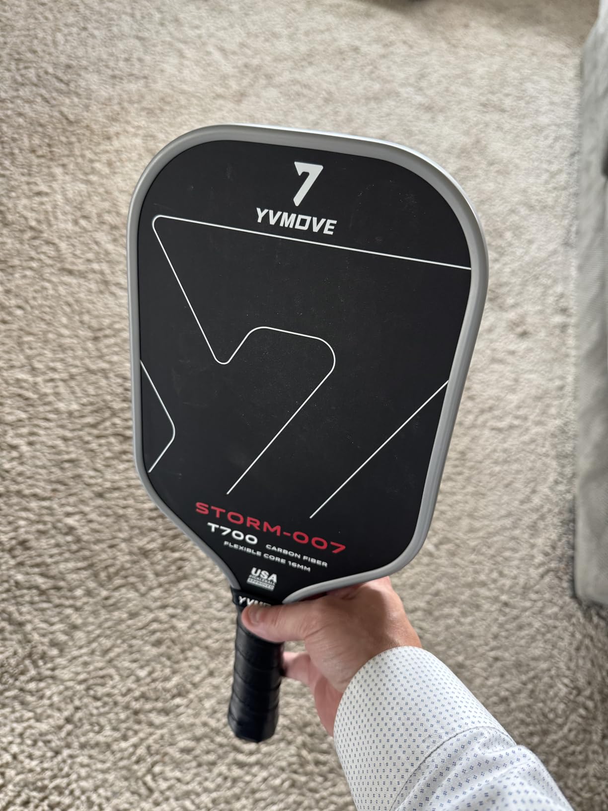 YVmove 16mm Kevlar T700 Carbon Fiber Pickleball Paddle, USAPA Approved | Raw Carbon Texture for Exceptional Spin Explosive Power & Consistent Shot Performance with Thermoformed Uni-body Construction customer photo 2