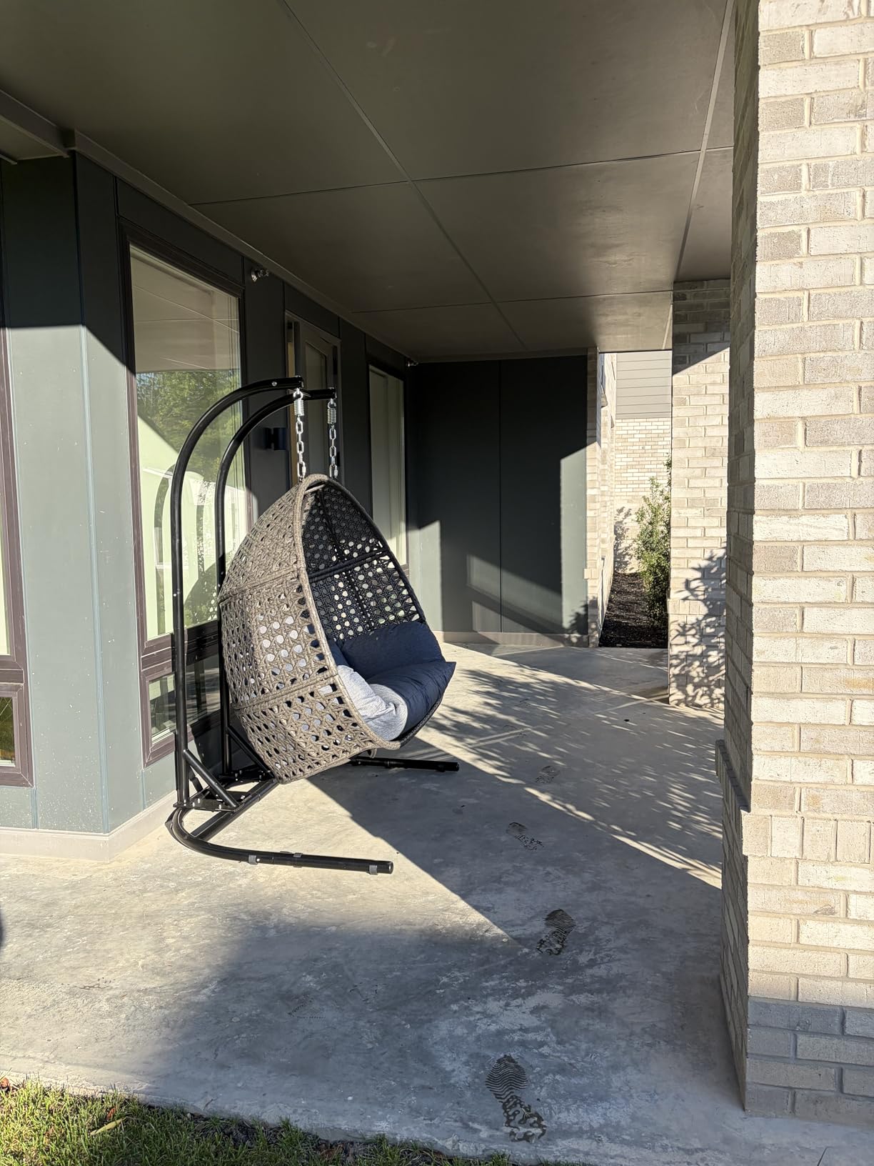 2 Person Egg Chair with Stand, Oversized Wicker Hanging Loveseat, Heavy-Duty Steel Frame, Extra-Thick Cushion, Rain Cover Included, All-Weather Indoor Outdoor Patio Swing Chair, Dark Grey customer photo 2