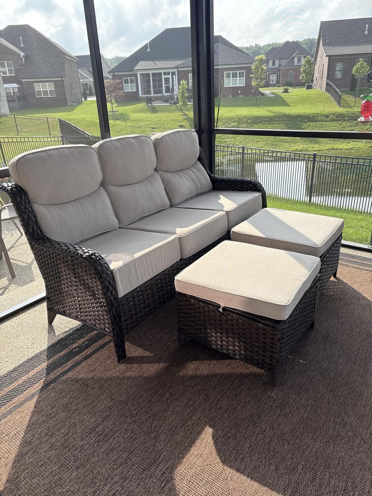 Luxury Patio Furniture Set with Fire Pit Table-4 Pieces High Back Wicker Swivel Rocker Chairs with 6