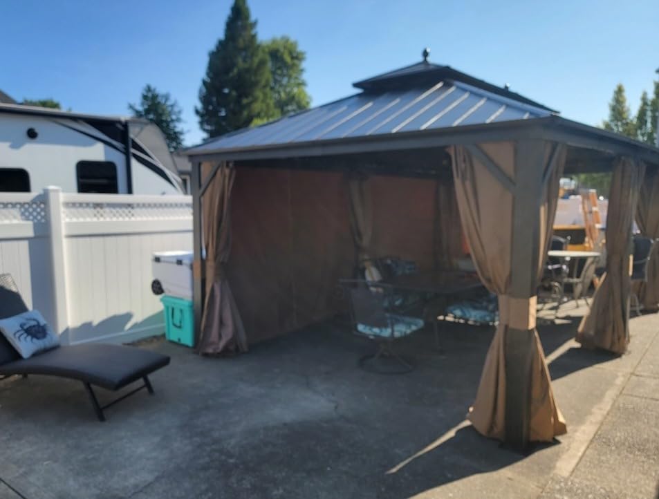 YITAHOME 10X12FT Hard Top Gazebo Aluminum Frame Patios Double Roof Canopy | Garden Metal Gazebo Tent Curtains Netting for Patios Backyards Decks Lawns, Gray customer photo 1