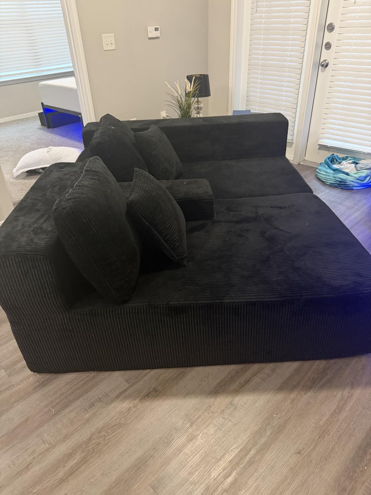GRUSIGN Cloud Sectional Boneless Couches for Living Room, Modular L Shaped Couch with Deep Seat Oversized Right Facing Chaise, Memory Foam Compressed Spineless 3 Seater Sofa for Apartment, Black customer photo 2