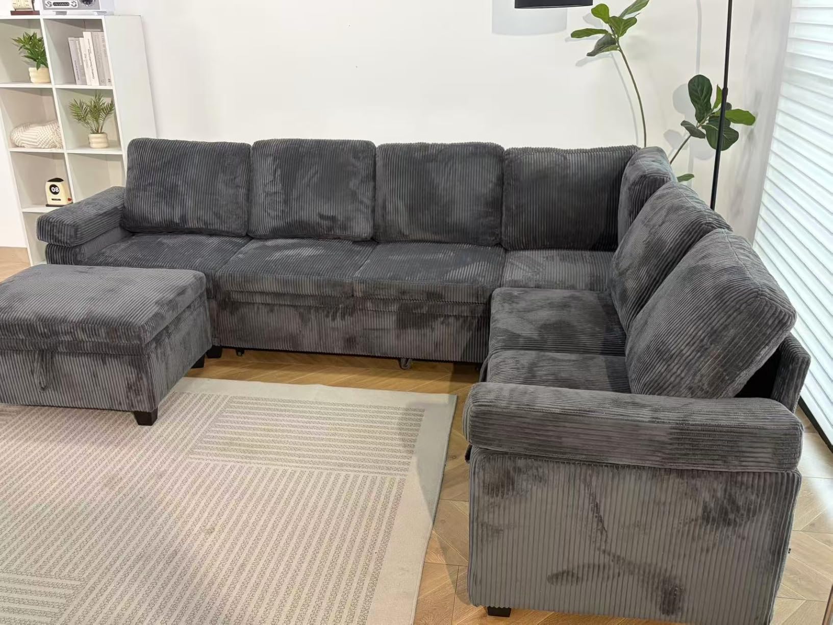 85 Inch Modular Sectional Sleeper Sofa with Pull Out Bed, L Shaped 5 Seat Sectional Couch with Storage, Modern Chenille Cloud Couch, Convertible Sectional Couches for Living Room, Apartment, Beige customer photo 1