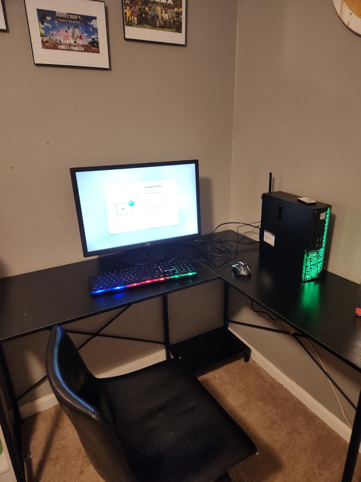 L Shaped Desk, 50 Inch Reversible Computer Desk Corner Gaming Table with CPU Stand & Storage Bag, Sturdy Metal Frame PC Workstation for Home Office, Black Wood customer photo 2