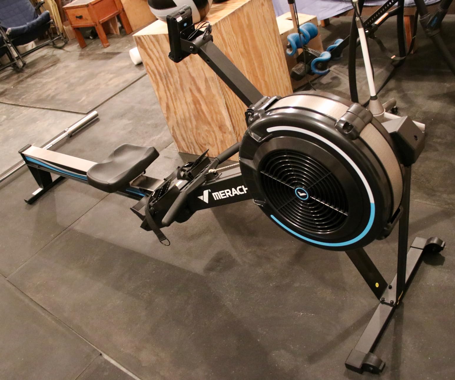 Merach Indoor Rowing Machine - Competition Monitor, Adjustable Air Resistance Rowing Machines for Home, Ergonomic Comfort Seat and Device Holder, Easy Storage customer photo 1