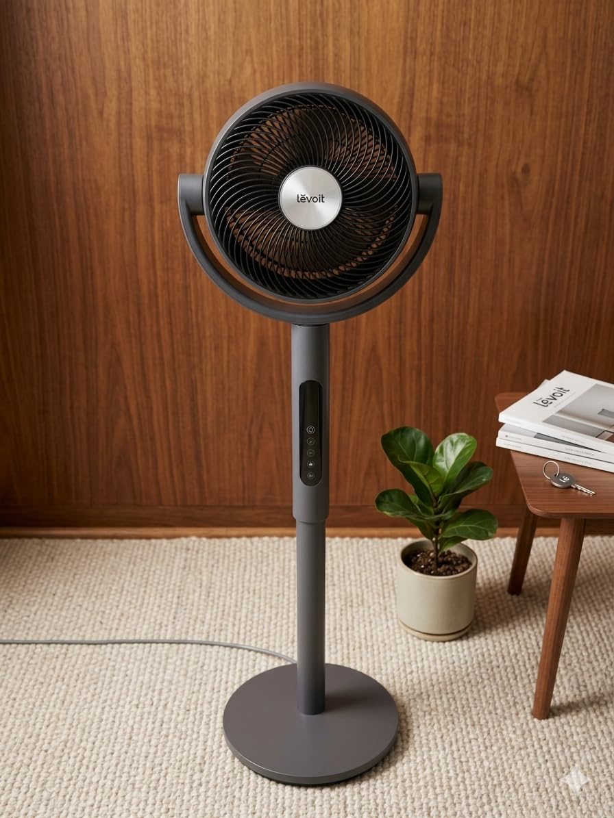 Levoit Standing Fan for Bedroom, 2-in-1 Pedestal & Tabletop Oscillating Fan | 20dB Quiet, Floor Fan with 90° Oscillation, 1024 CFM Airflow, DC Motor, 5 Speeds, 12H Timer, Remote, for Home, Room, White customer photo 2