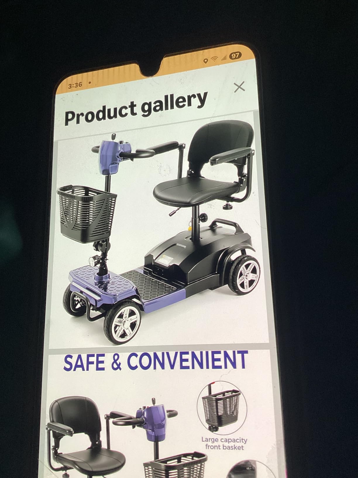 20/35/45 Miles 4 Wheels Mobility Scooter for Seniors/Adults Up to 300LBS, 350W All Terrain Mobility Scooter Detachable Lithium Battery, Dual Baskets, Rotating Seat, with Taillight, USB Charging customer photo 1