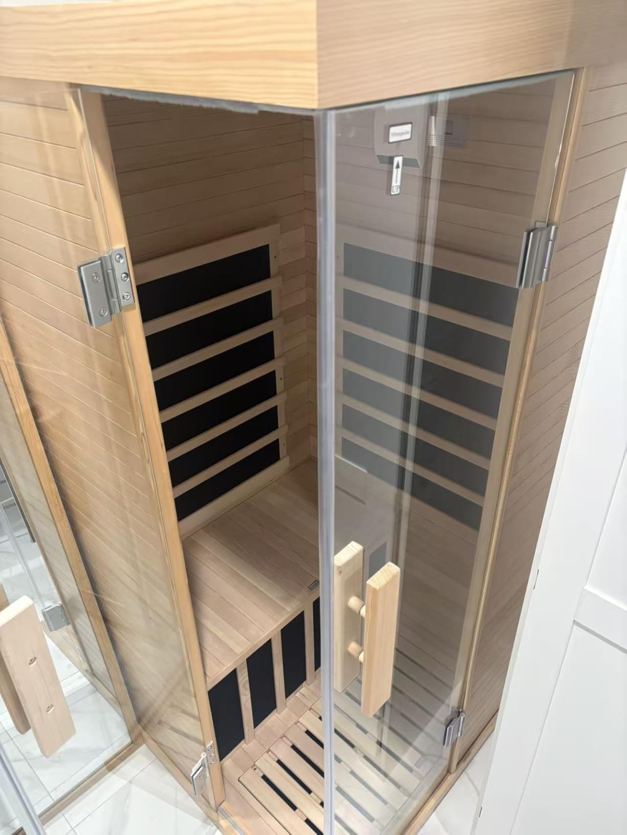 Wood Infrared Sauna for Home, 1 Person Infrared Sauna with Red Light, Chromotherapy Light, Hemlock, Low EMF Far Infrared, Bluetooth Speakers customer photo 1