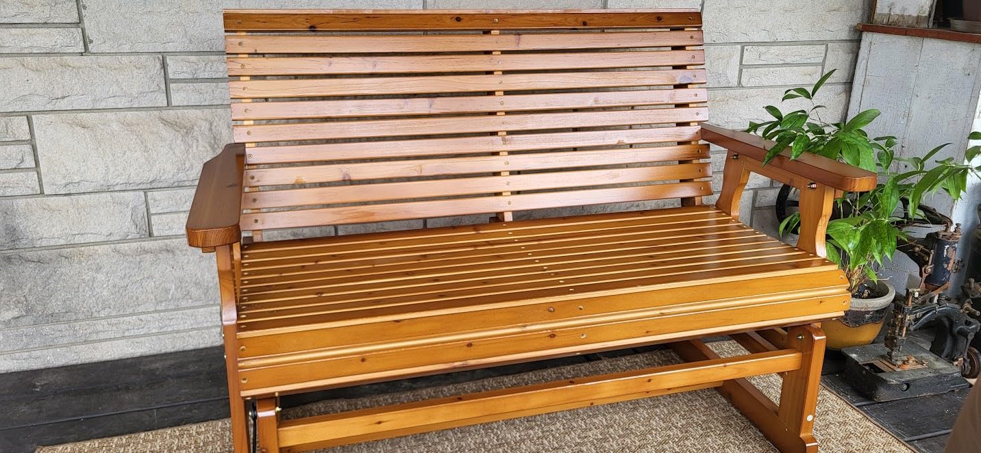 Fortune Candy Wooden Patio Glider with High Roll Back and Deep Contoured Seat, Solid Fir Wood, 2-Seater, Heavy Duty 800 LBS, 4 Ft. (Cedar Tone PU) customer photo 1