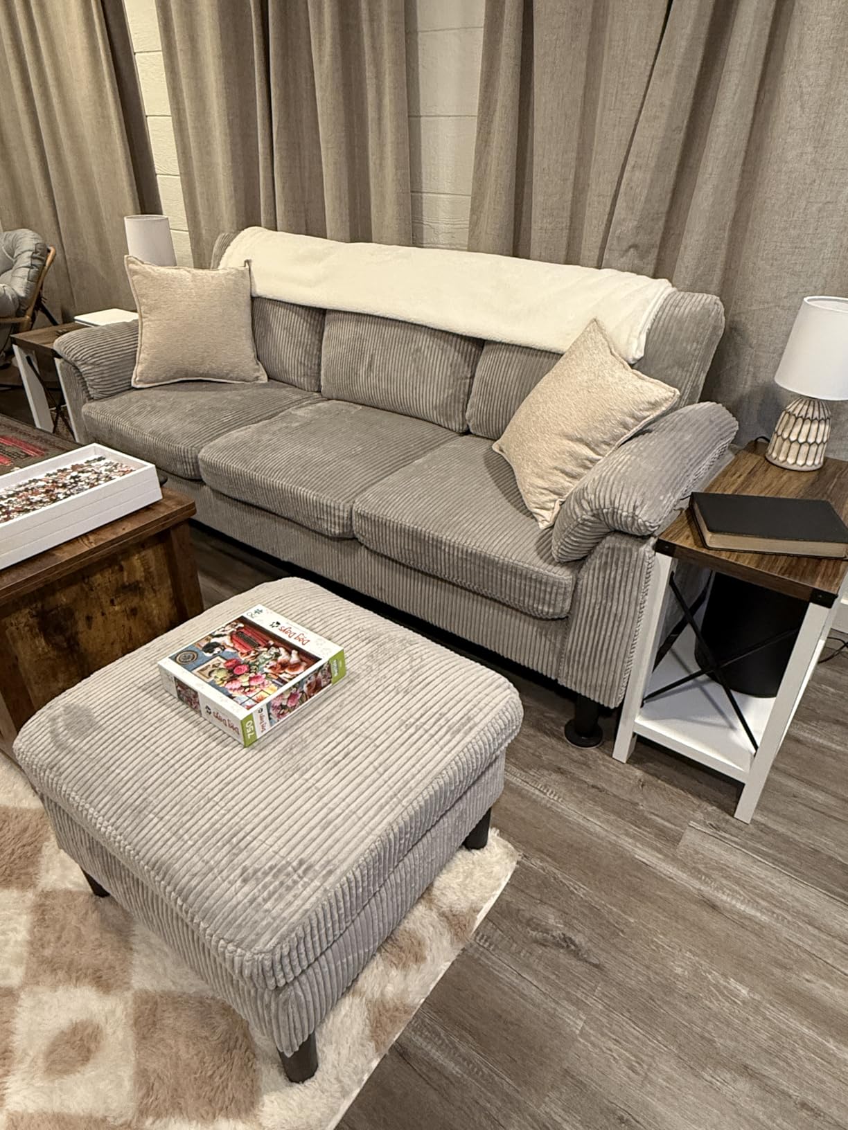 Vongrasig Convertible Sectional Sofa Couch, 3 Seat L Shaped Sofa with Removable Pillows Soft Corduroy Fabric Small Couches Mid Century for Living Room, Apartment and Office (Gray) customer photo 1