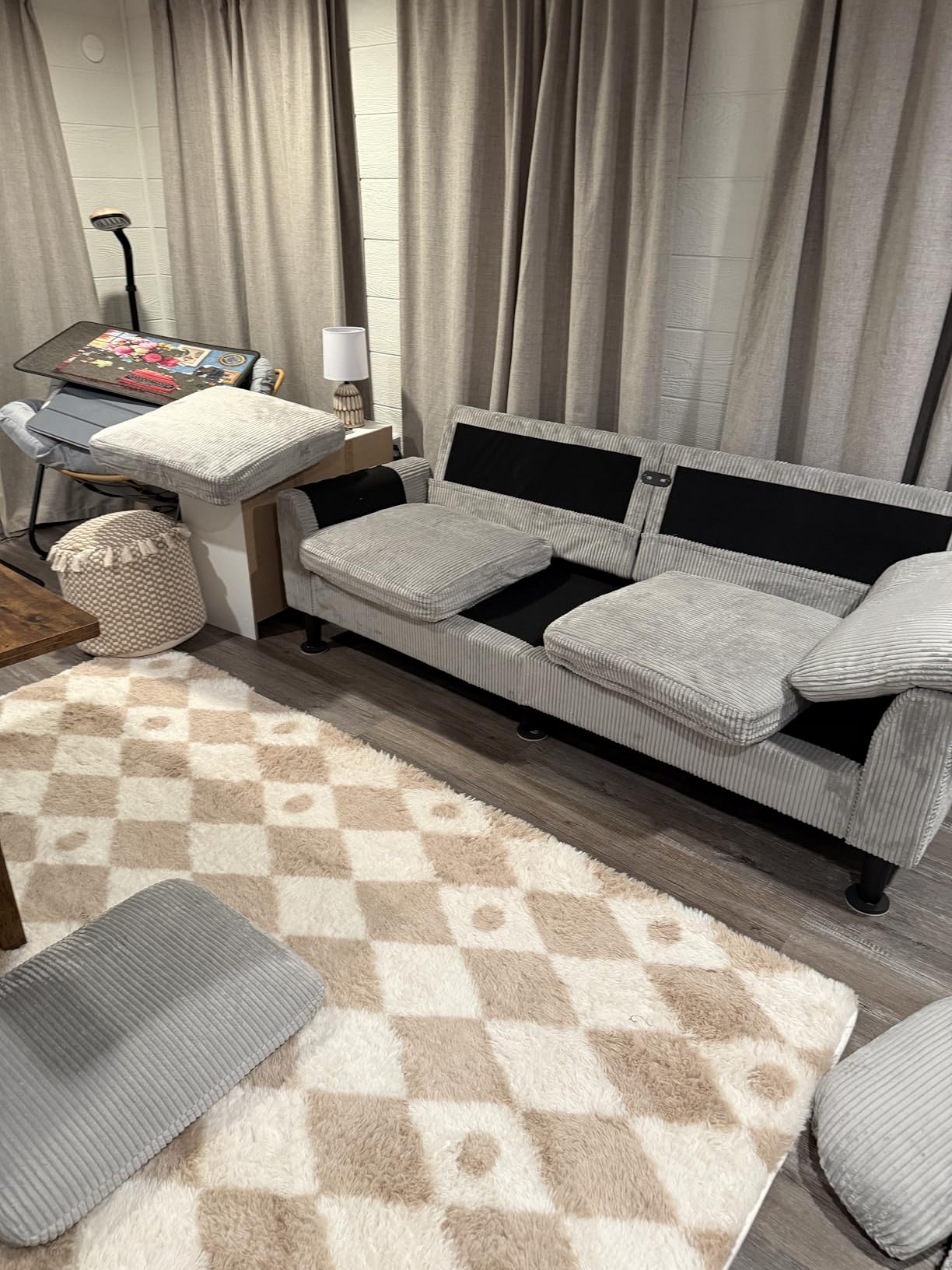 Vongrasig Convertible Sectional Sofa Couch, 3 Seat L Shaped Sofa with Removable Pillows Soft Corduroy Fabric Small Couches Mid Century for Living Room, Apartment and Office (Gray) customer photo 2