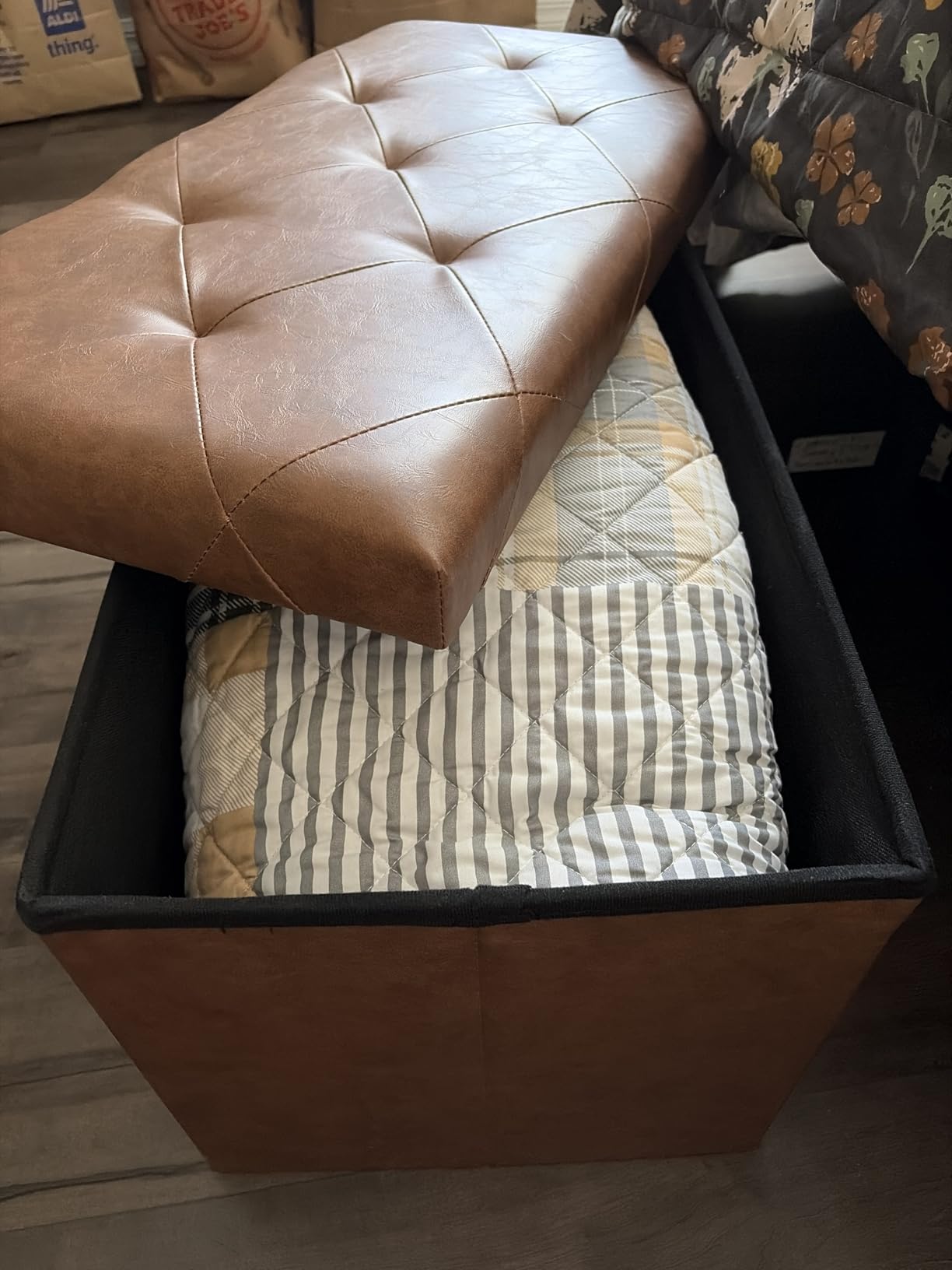 DUMOS Round Ottomans with Storage, Vanity Stool, Foot Stool, Set of 2 | Velvet Ottoman for Living Room, Bedroom, Dorm, Beige customer photo 2