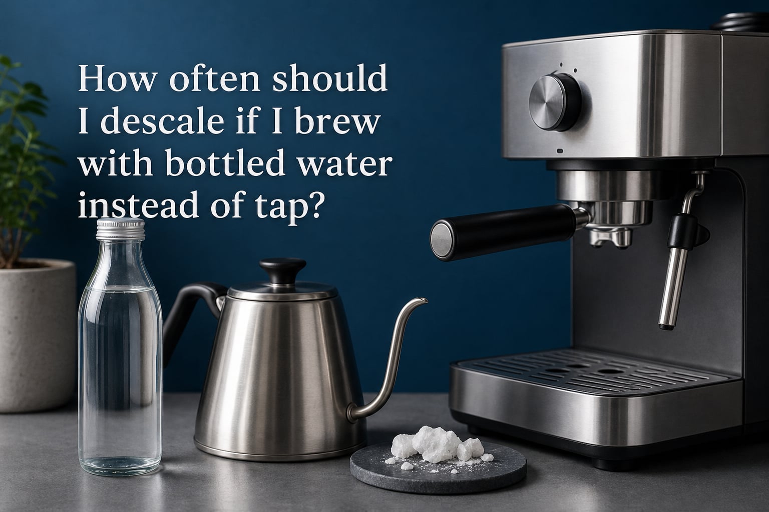 How often should I descale if I brew with bottled water instead of tap?