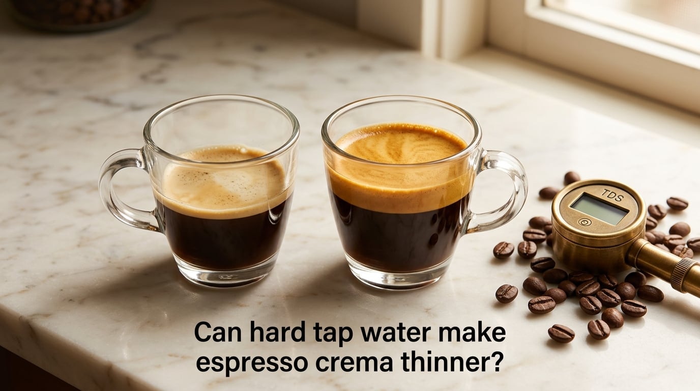 Can hard tap water make espresso crema thinner?