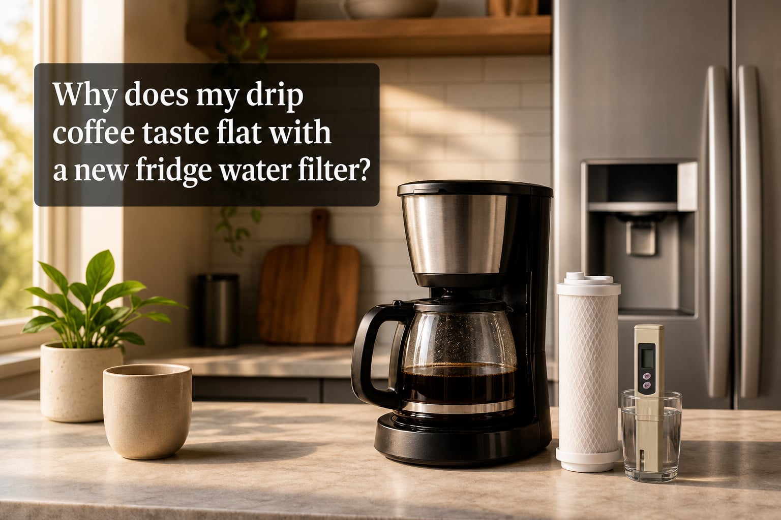 Why does my drip coffee taste flat with a new fridge water filter?