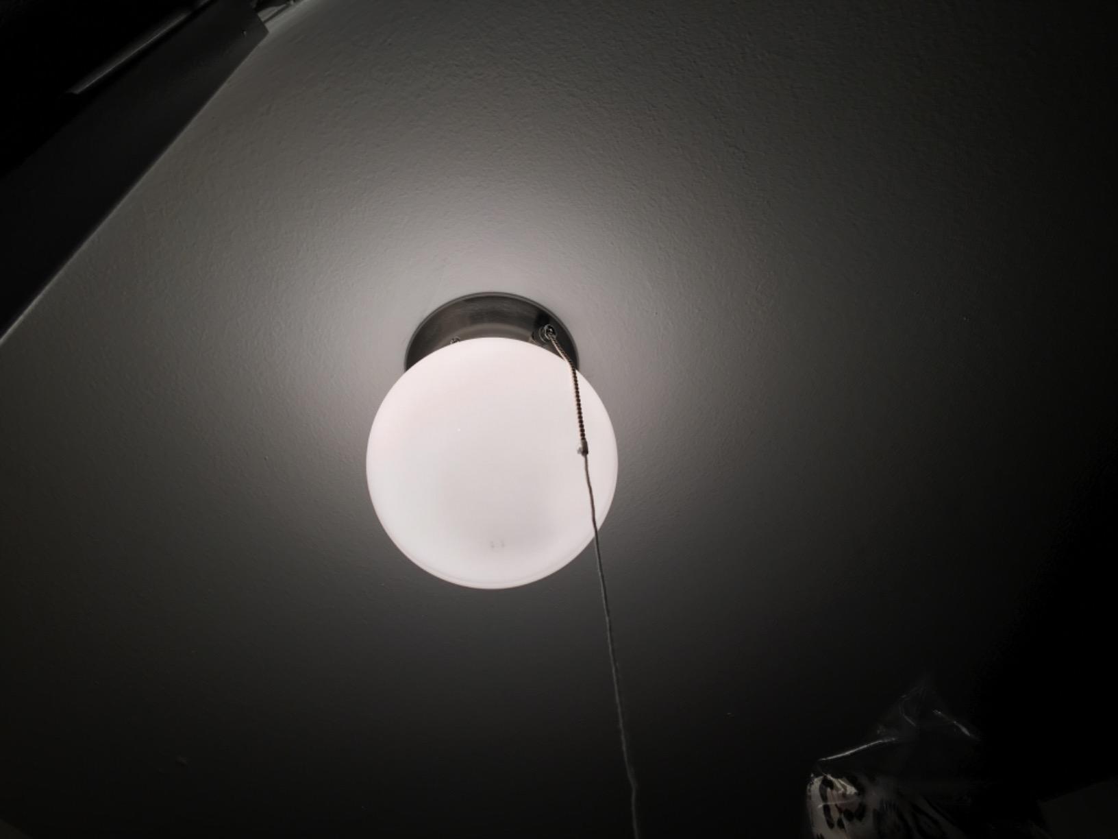 Westinghouse 6720800 One-Light Flush-Mount Interior Ceiling Fixture with Pull Chain, Brushed Nickel Finish with White Glass Globe, customer photo 1