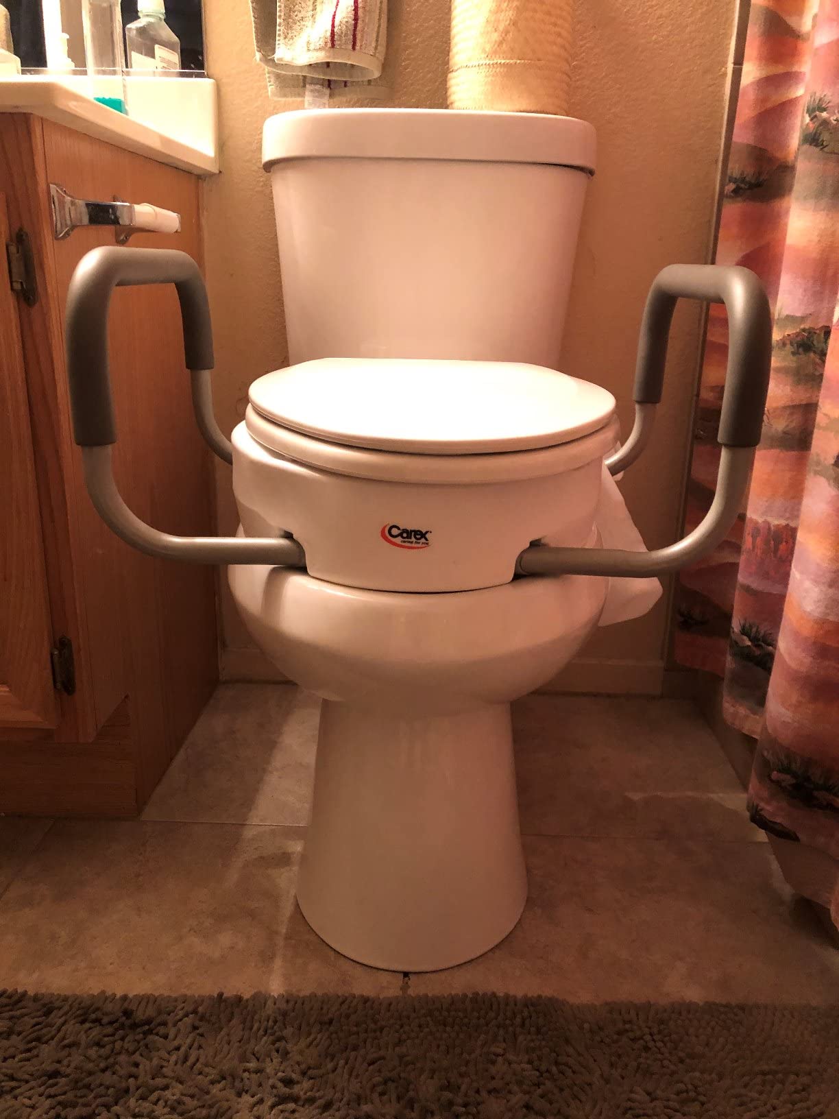 Carex 3.5 Inch Raised Toilet Seat with Arms, Elongated Toilet Seat Riser, Up to 250 lbs Capacity, Elevating & Raising Seat for Elderly & Handicap, Universal, Slip-Resistant with Padded Handles, White customer photo 1