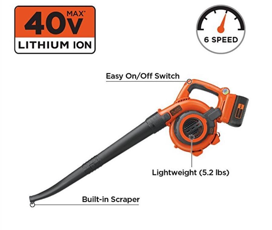 BLACK+DECKER Leaf Blower Cordless Leaf Vacuum and Mulcher Combo Kit, Battery and Charger Included, 40V 120 mph Air Speed, 6-Speed Dial, Built-in Scraper with Collection Bag (LSWV36) customer photo 2