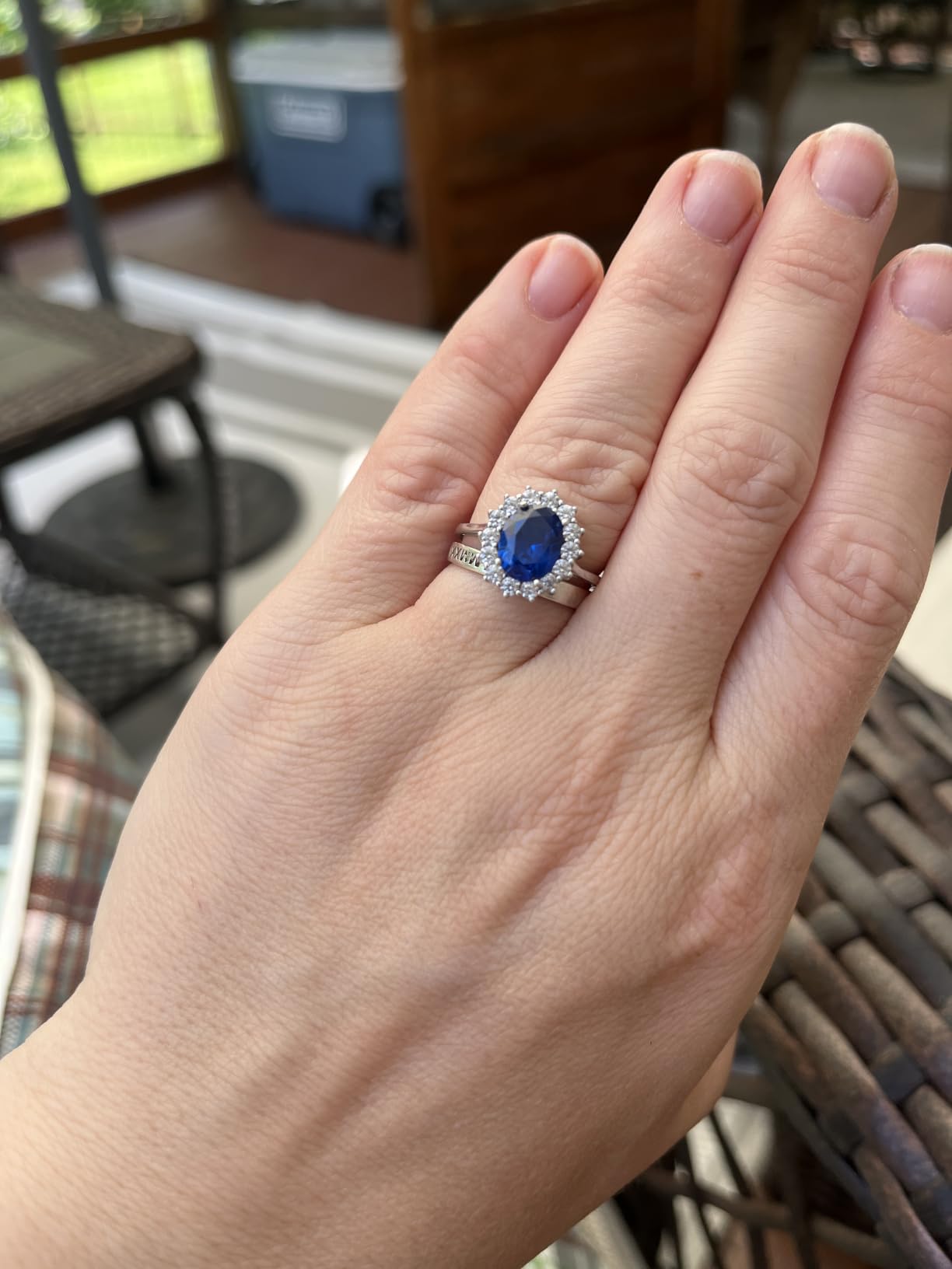 JewelryPalace Princess Diana Kate Middleton Class Gemstone Birthstone Sapphire Halo Engagement Rings for Women, Anniversary 14K White Yellow Rose Gold Plated 925 Sterling Silver Promise Rings for Her customer photo 1