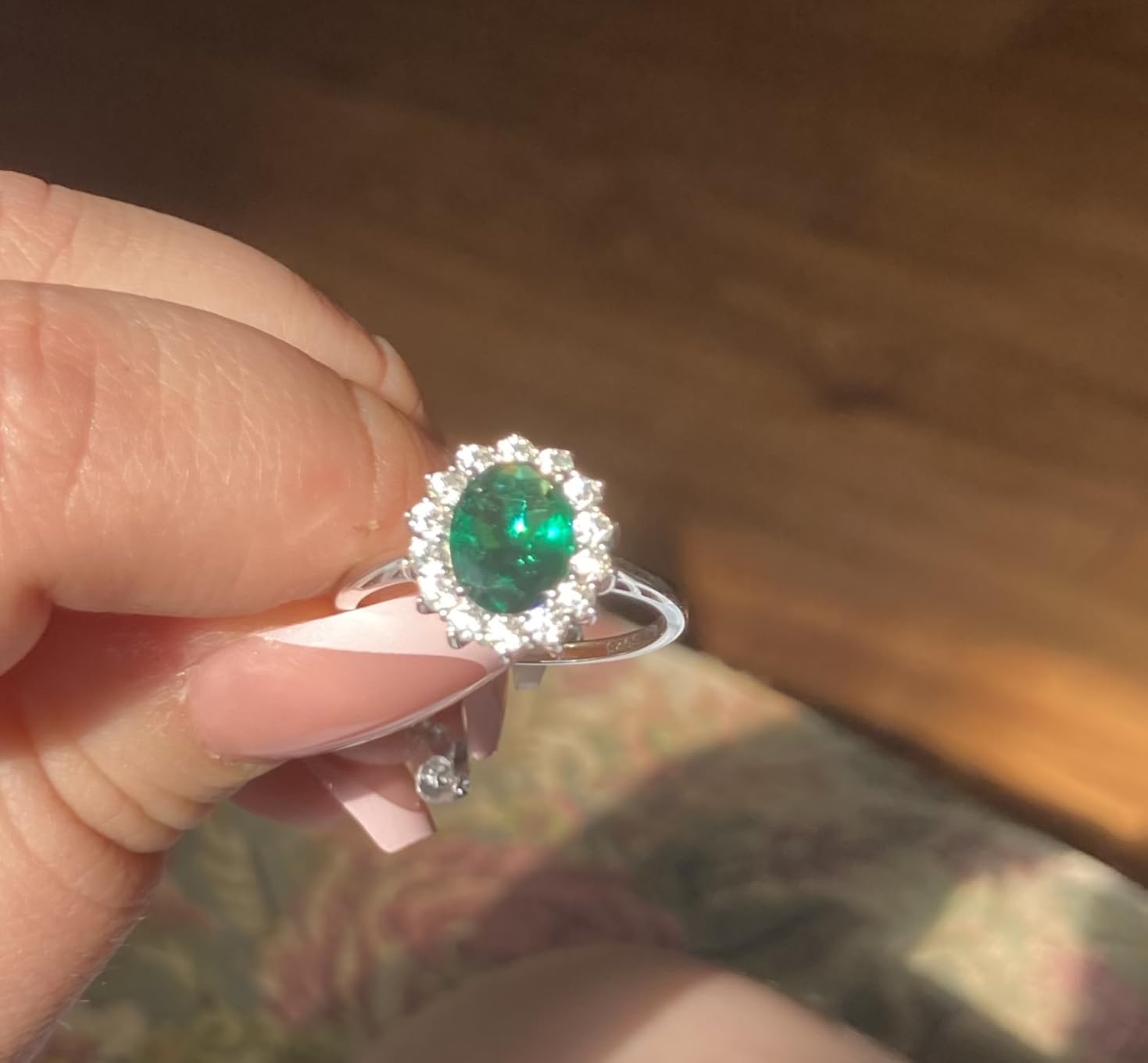 Princess Diana Kate Middleton Class Gemstone Birthstone Sapphire Halo Engagement Rings for Women, Anniversary 14K White Yellow Rose Gold Plated 925 Sterling Silver Promise Rings for Her customer photo 1