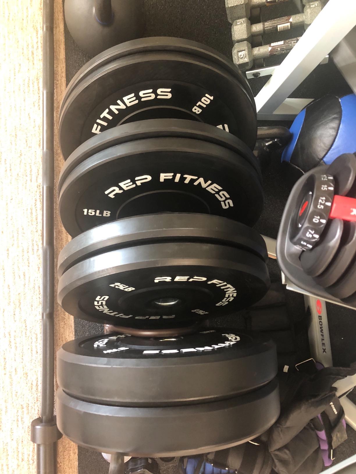 REP Fitness Rubber Bumper Plates, 5Lb to 370 lb Set Pairs, Olympic Standard Weights, Shock Absorbing Low Bounce Design, For Home Gyms, Fitness Centers, Strength Workouts, Barbell Use customer photo 1