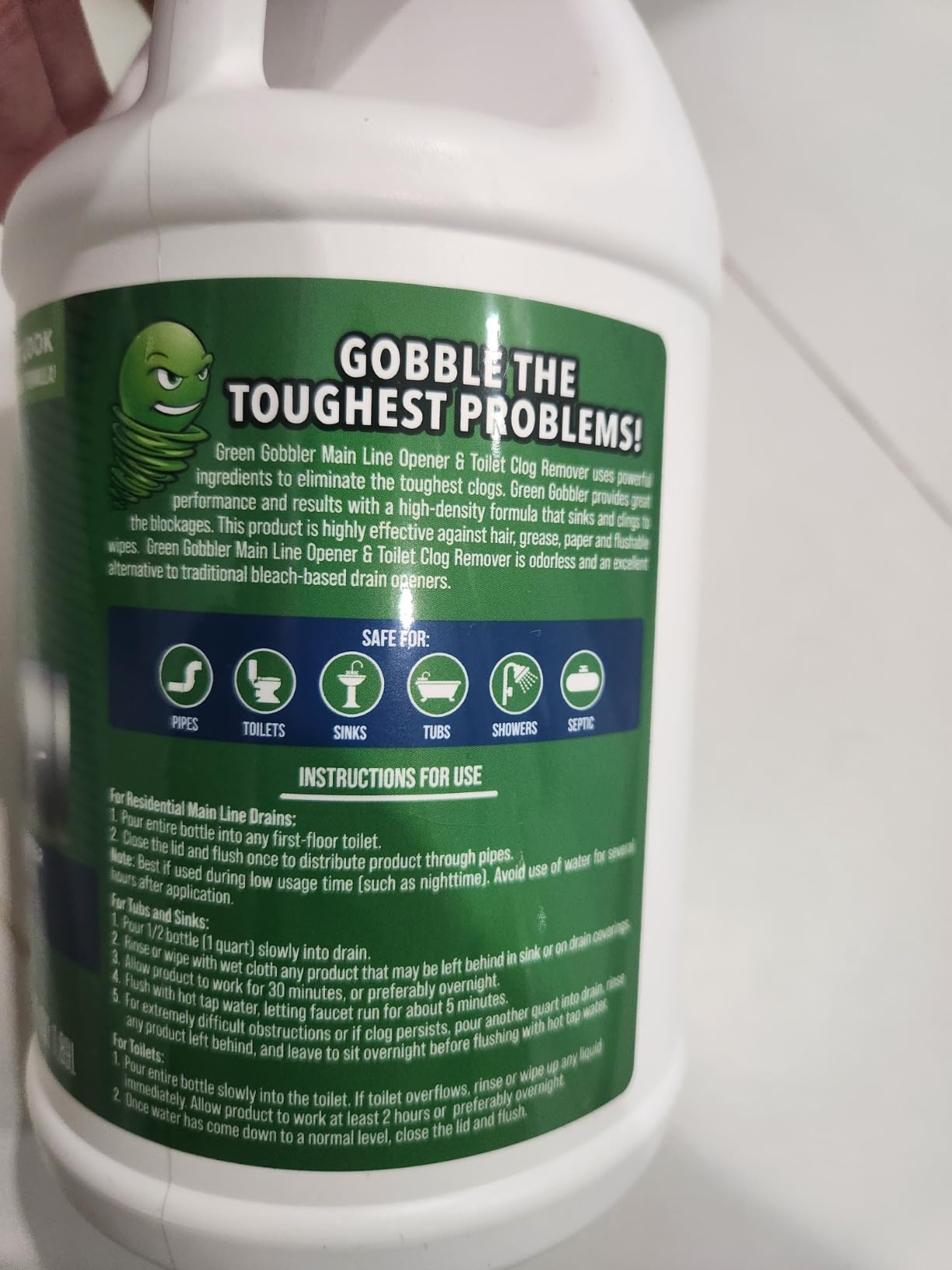 Green Gobbler Ultimate Main Drain Opener | Drain cleaner Hair Clog Remover | Works On Main Lines, Sinks, Tubs, Toilets, Showers, Kitchen Sinks | 64 fl. oz. customer photo 2