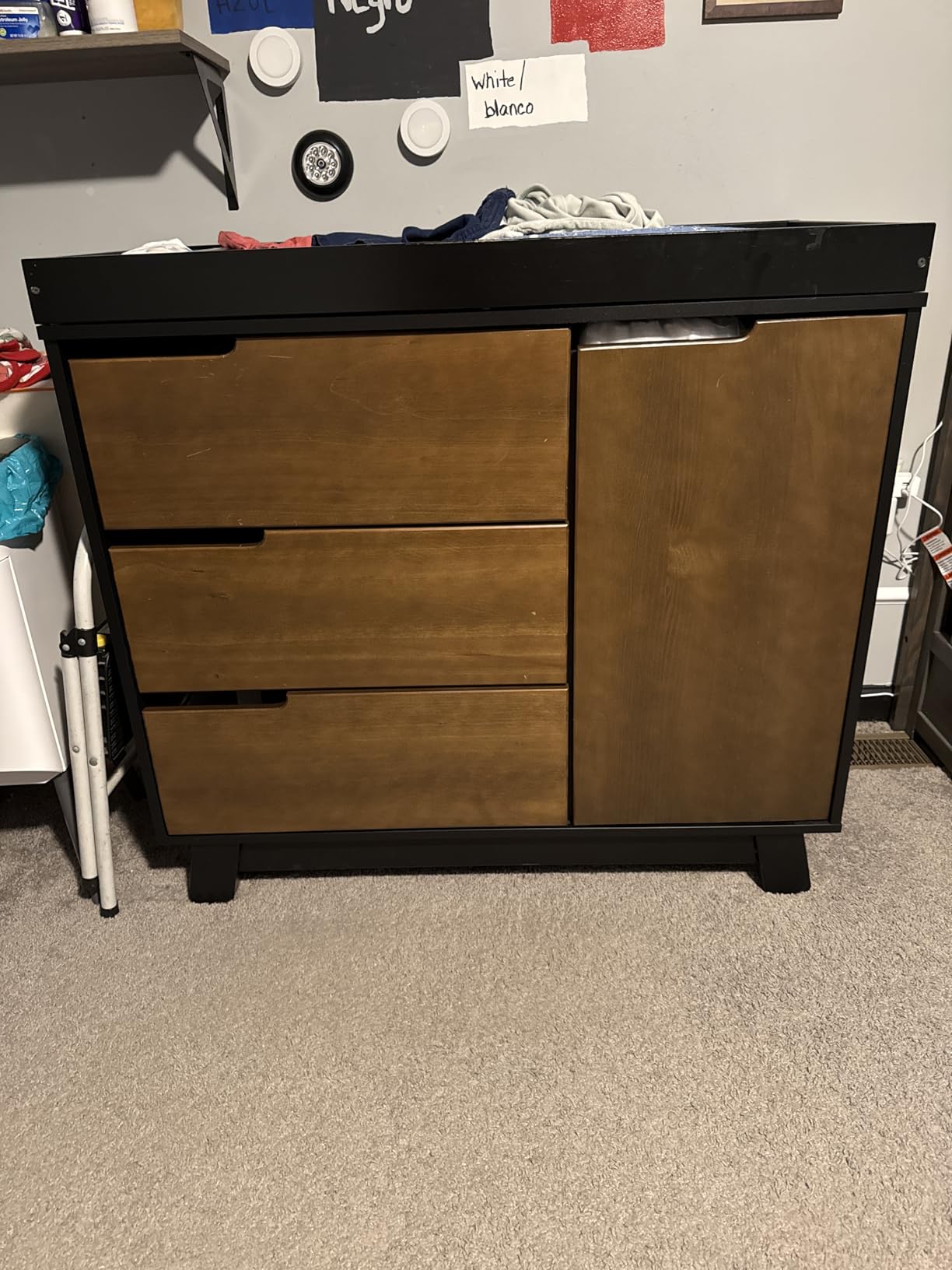babyletto Hudson 3-Drawer Baby Dresser w/1 Cabinet Washed Natural & White customer photo 1