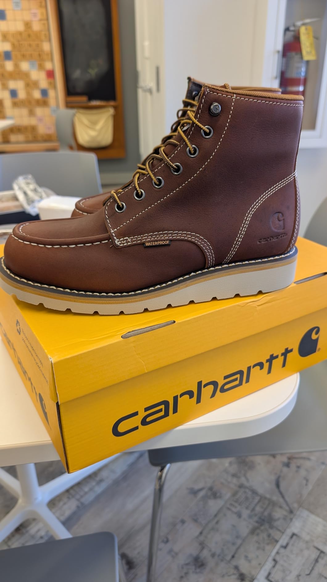 Carhartt 6” Moc Toe Waterproof Work Boots for Men - Oil-Tanned Leather Boots with FastDry Lining, Dual-Density Rubber Wedge Traction Outsole, EH Rated customer photo 1