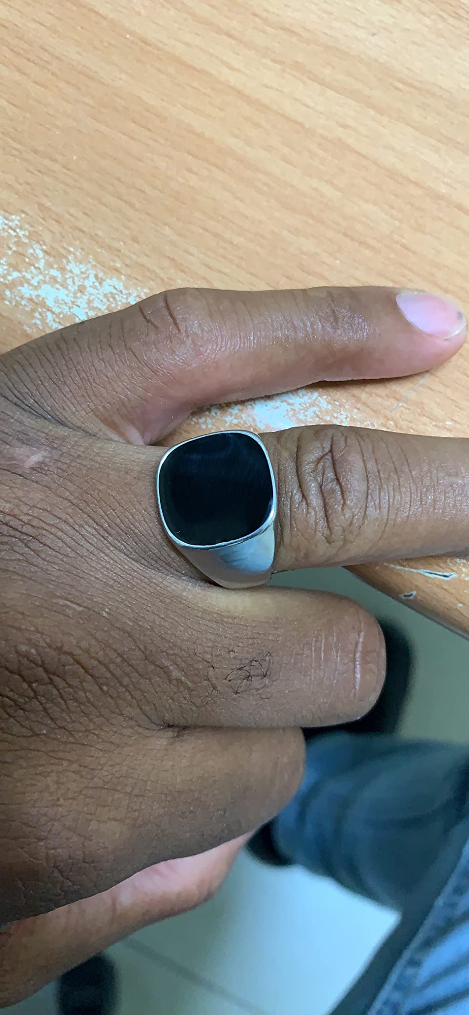 Stainless Steel Classical Simple Plain Black Enamel Signet Pinky Ring customer photo 2