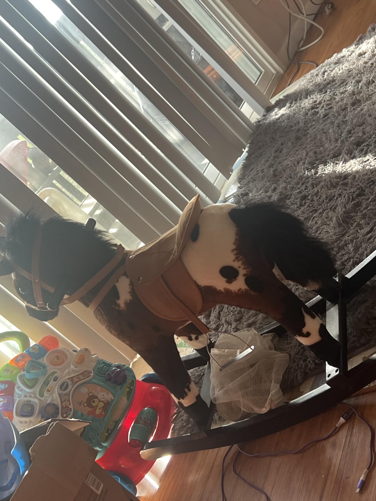 Qaba Rocking Horse Realistic Sounds for Toddlers 3-9, Dark Brown | Kids Plush Ride On Toy, Wooden Animal Rocker customer photo 1