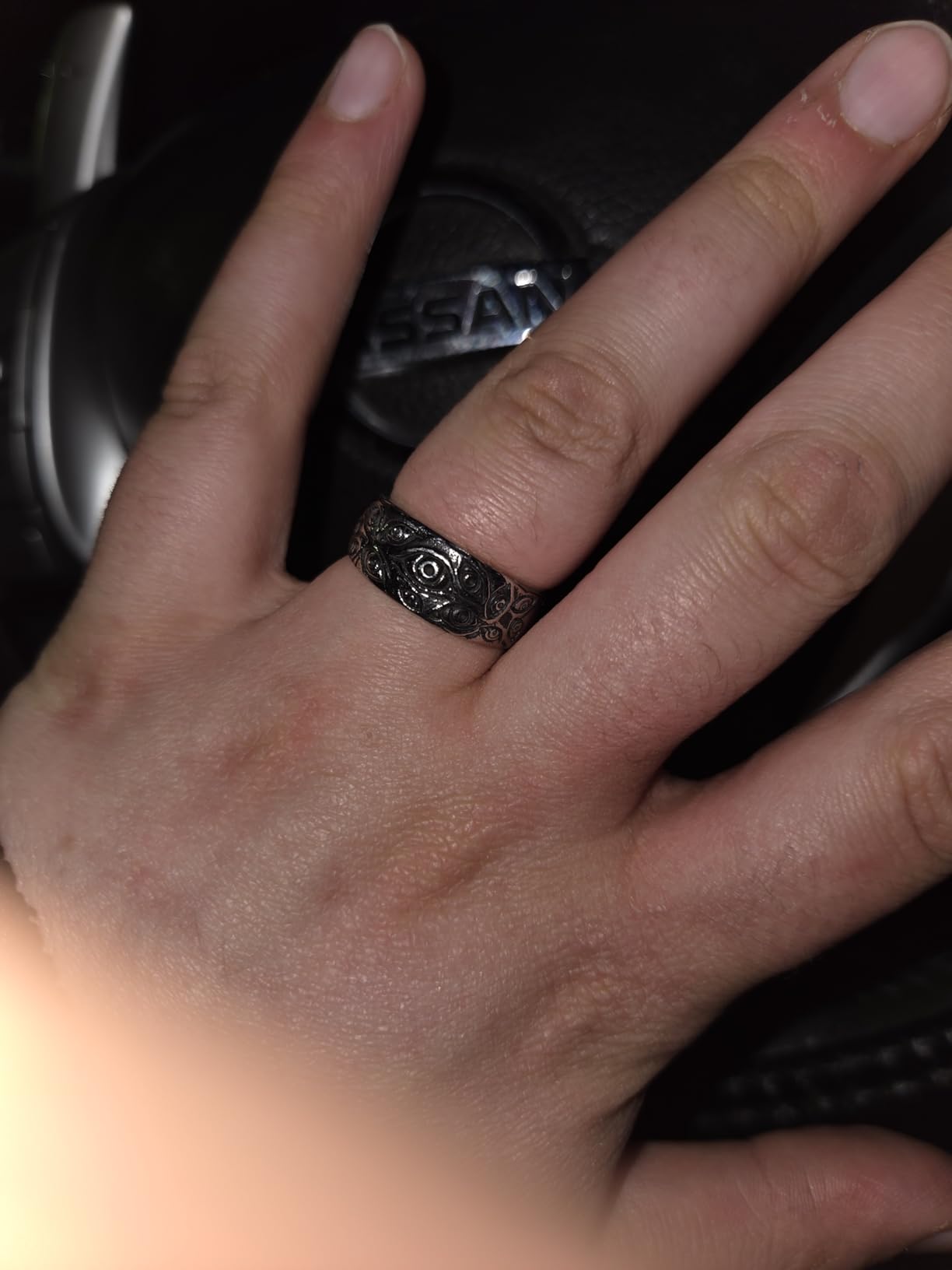 Men's Vintage Engraved Eye of God Ring Black Gold Silver Tone customer photo 2