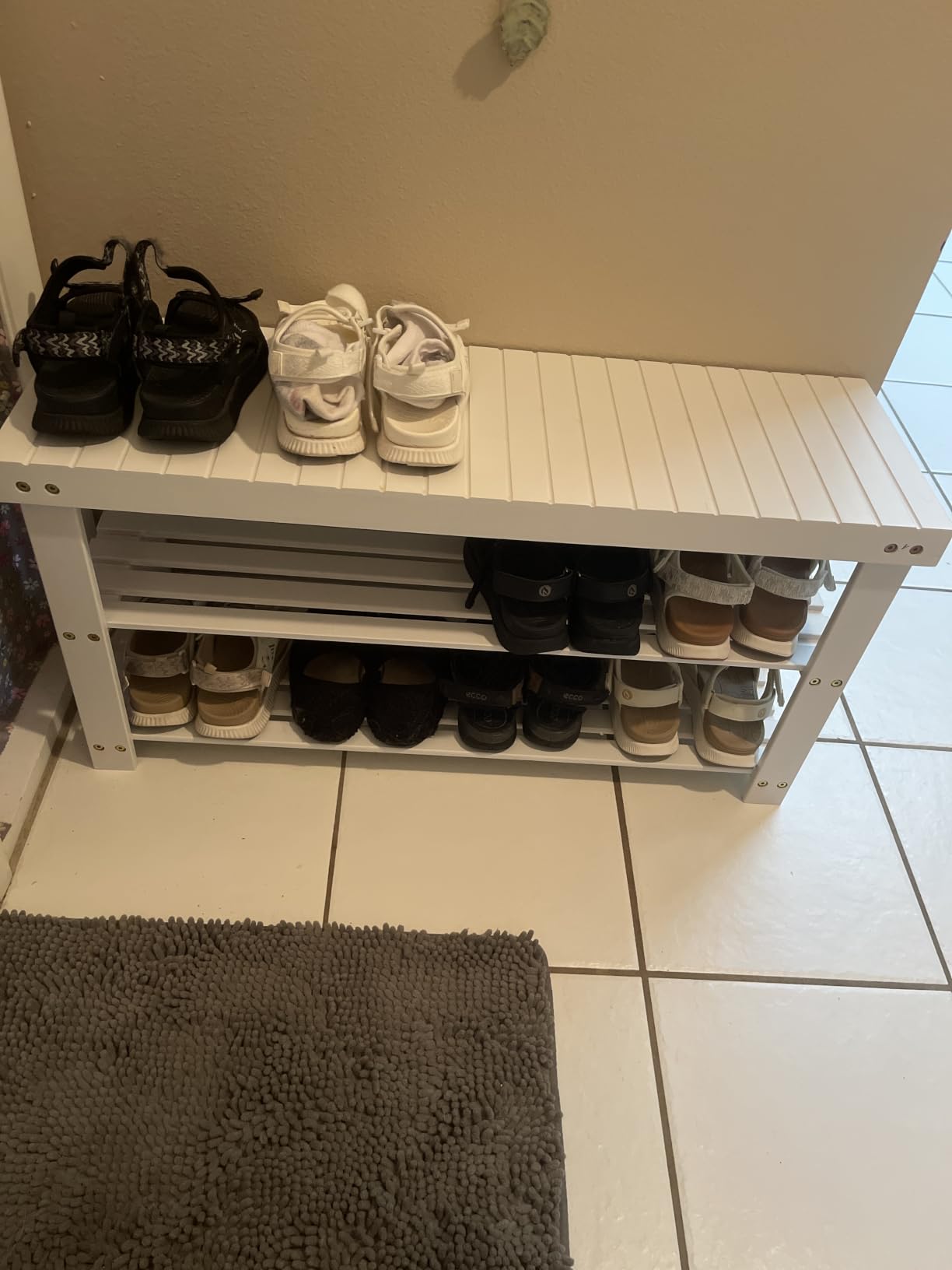 SONGMICS Shoe Rack Bench, 3-Tier Bamboo Entryway Bench, 27.6 Inches Width customer photo 2
