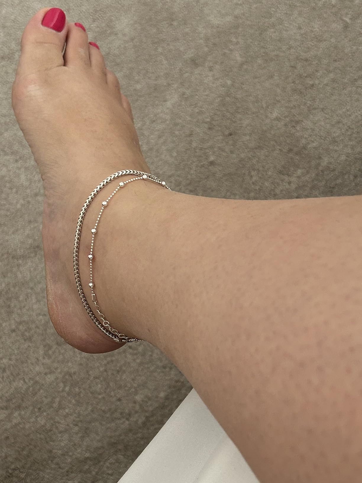 Amberta Italian Sterling Silver Anklet for Women 925 | Adjustable Ankle Bracelets for Women Beaded Heart Summer Jewelry customer photo 1