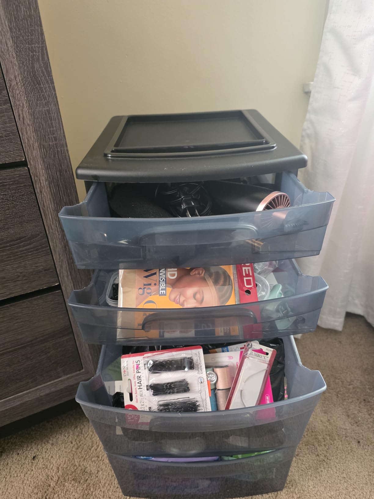 HOMZ Drawer Tower, 4-Tier Storage Cart with Removable Wheels, Black Frame customer photo 2