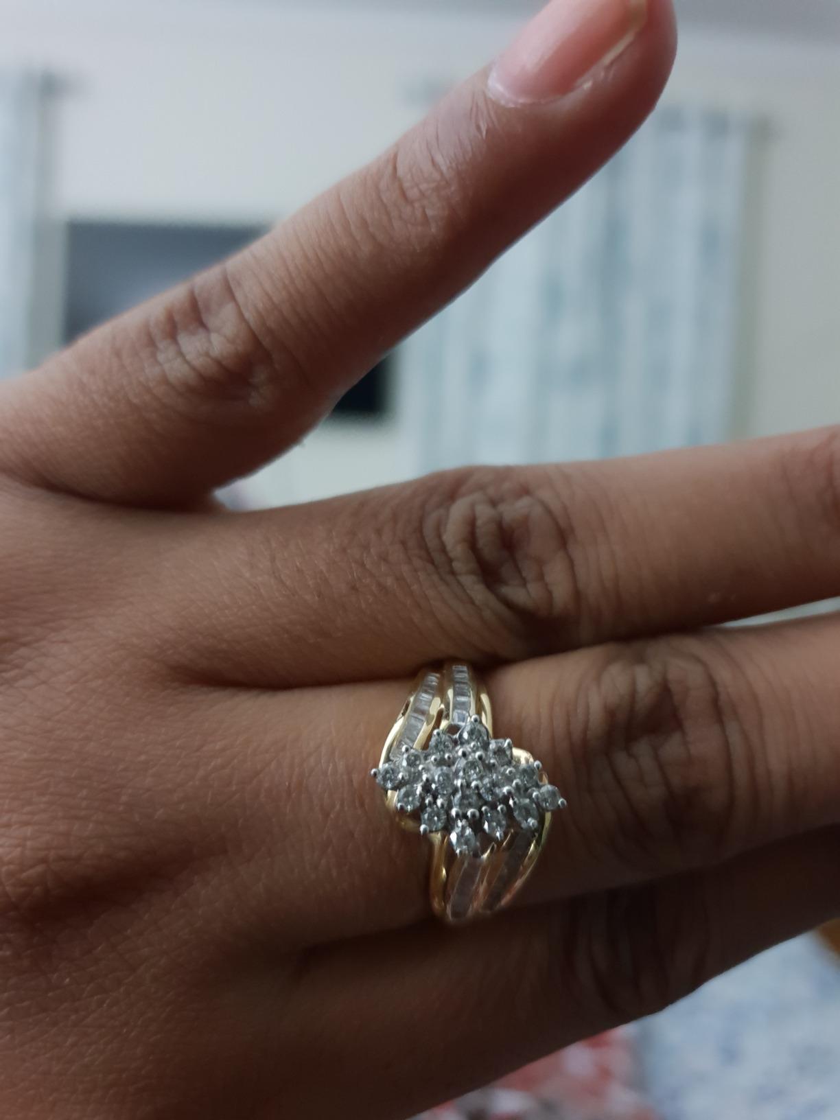 Jewelili 10K Yellow Gold Diamond Cluster Ring for Women customer photo 2