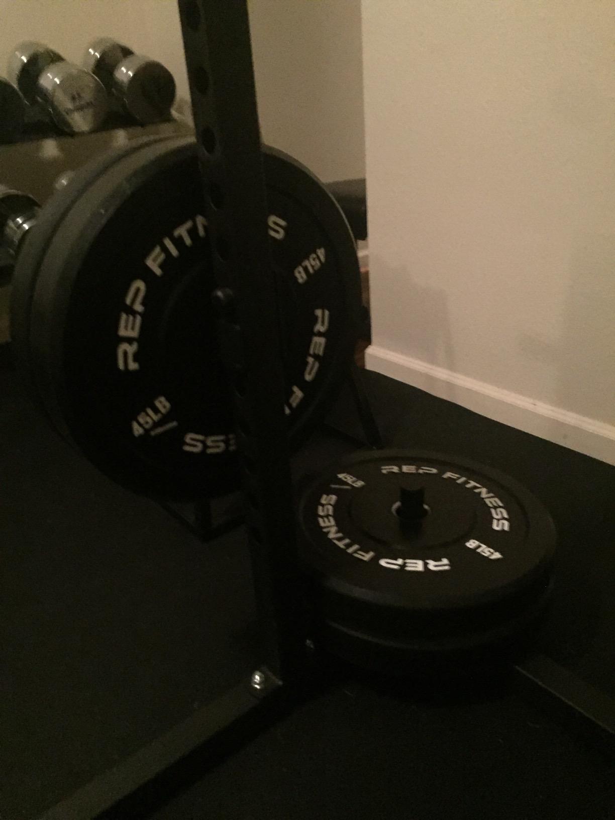 REP Fitness Rubber Bumper Plates, 5Lb to 370 lb Set Pairs, Olympic Standard Weights, Shock Absorbing Low Bounce Design customer photo 1
