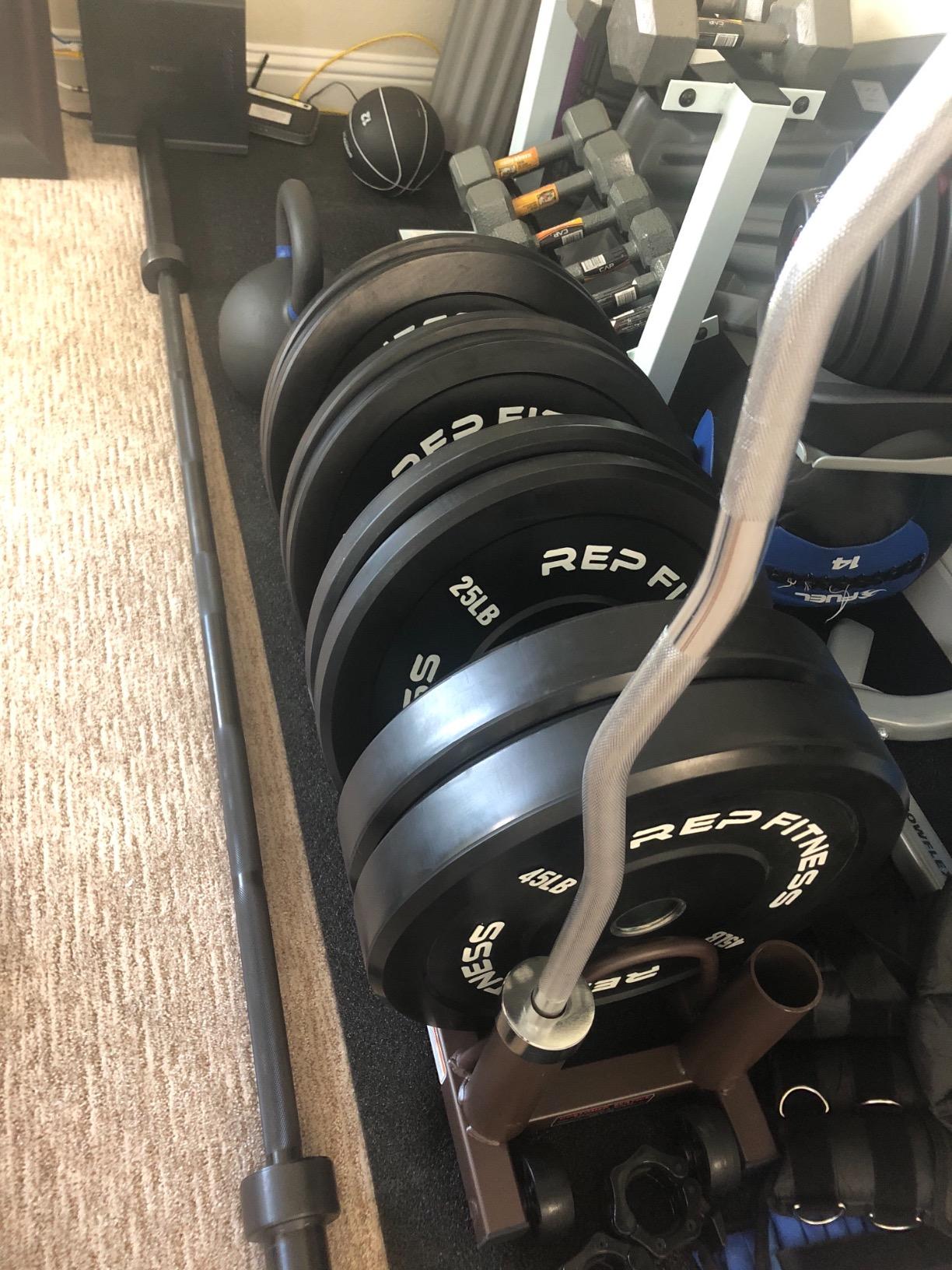 REP Fitness Rubber Bumper Plates, 5Lb to 370 lb Set Pairs, Olympic Standard Weights, Shock Absorbing Low Bounce Design customer photo 2