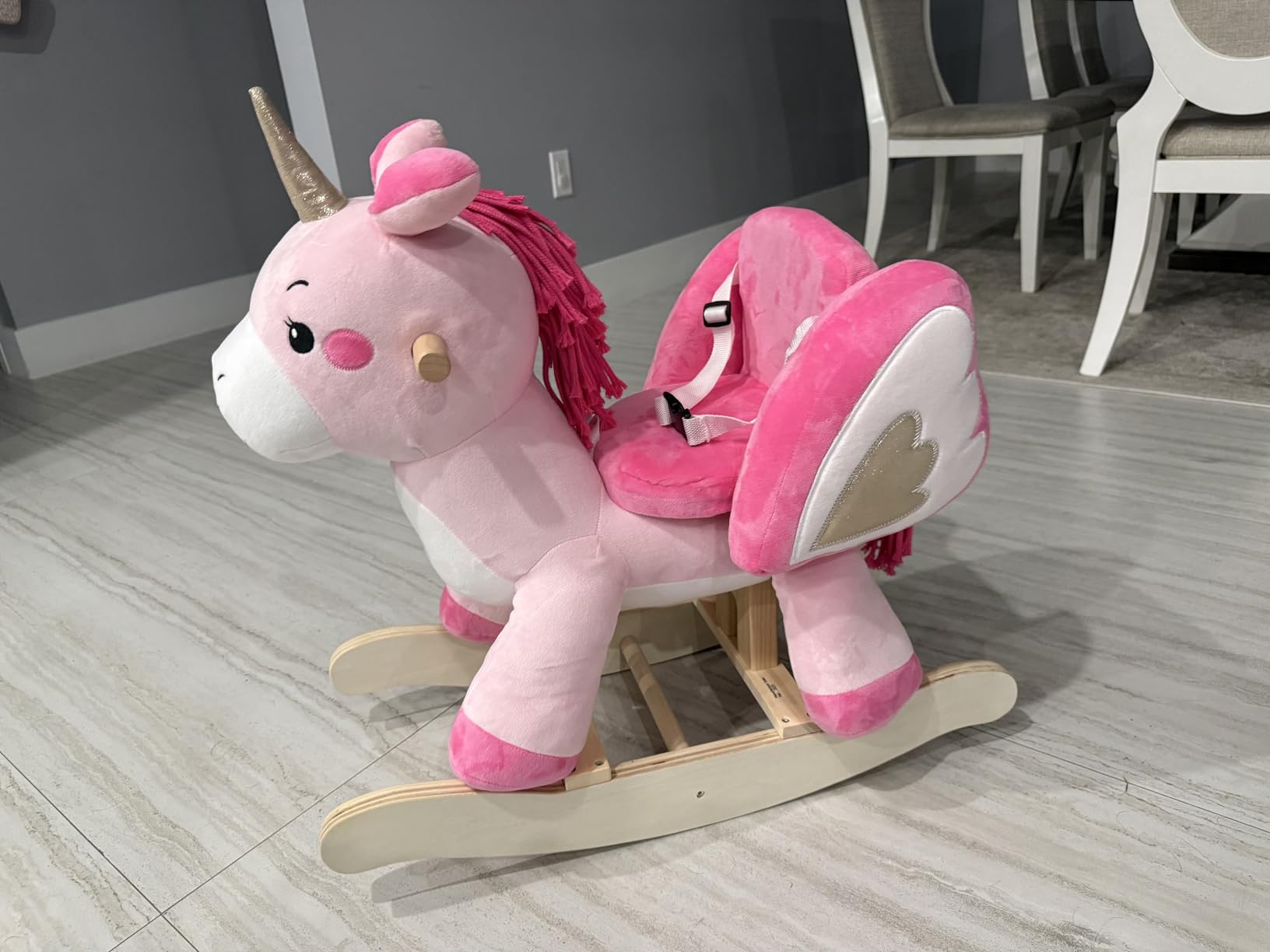 labebe Baby Rocking Horse, Ride Unicorn, Plush Animal Rocker for 6 Month-3 Year Old, Toddler Stuffed Ride Toy (Pink) customer photo 1