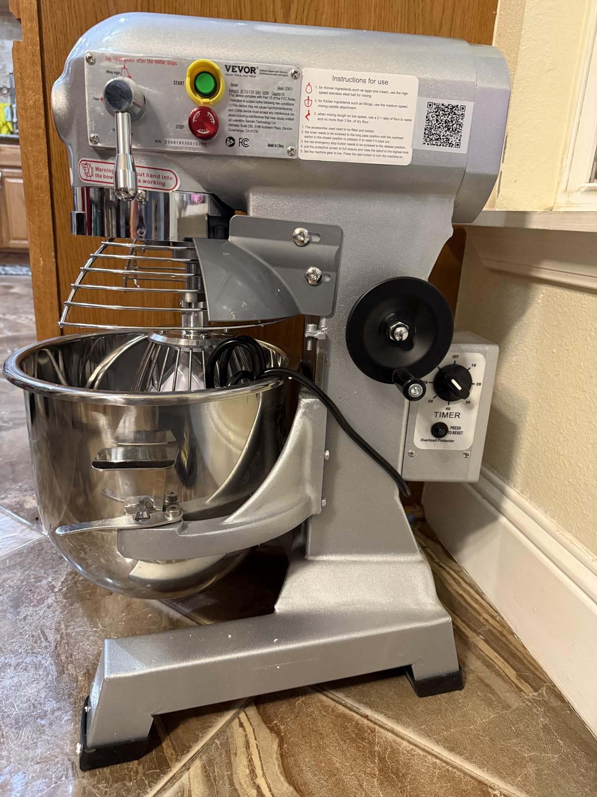 VEVOR 30Qt Commercial Food Mixer Timing Function 1250W Commercial Mixer | for Bakery Pizzeria Restaurant Kitchen, Stainless Steel Bowl Heavy Duty Stand Mixers with 3 Speeds, Dough Hooks Whisk Beater customer photo 2