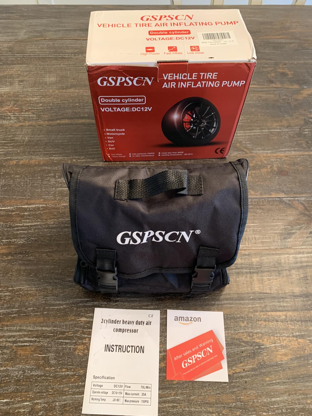 GSPSCN 12V Heavy Duty Tire Inflator Metal Portable Air Compressor Pump, 6X Faster Inflation Dual Cylinders 150PSI Air Pump with Adapter for Car, RV, Pickup Truck, SUV, Van, Camper customer photo 2