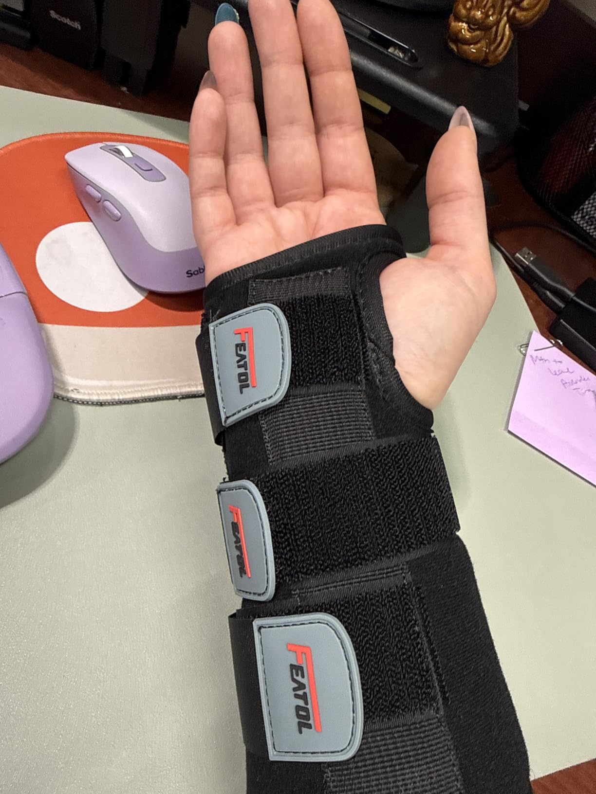 FEATOL Carpal Tunnel Wrist Brace Night Support, Adjustable Right Hand Brace | S/M, Wrist Splint with Metal Bar for Women & Men; Relieves Tendonitis, Arthritis & Sprain; Day & Night Wear for Sleep or Work customer photo 2