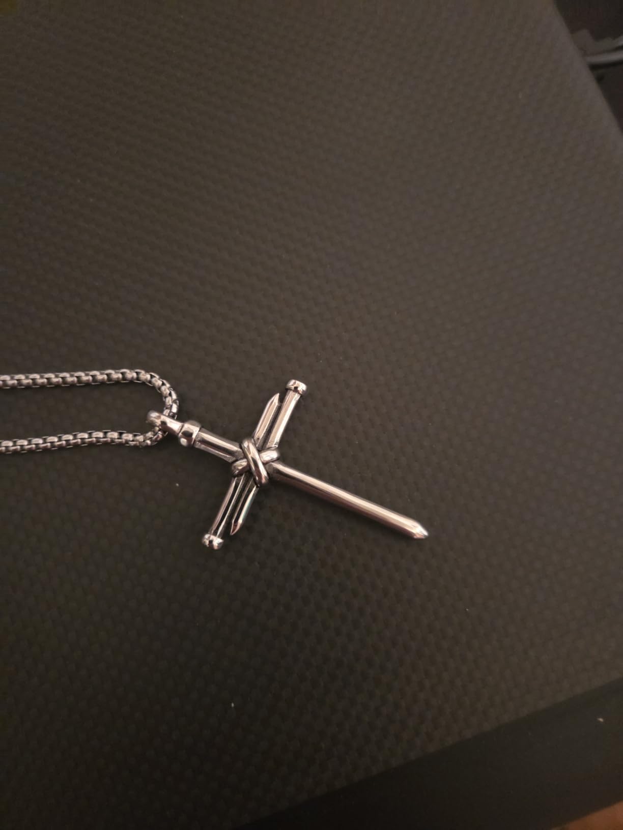 Men's Stainless Steel Nail Cross Pendant Necklace With 24 Inch Chain customer photo 1
