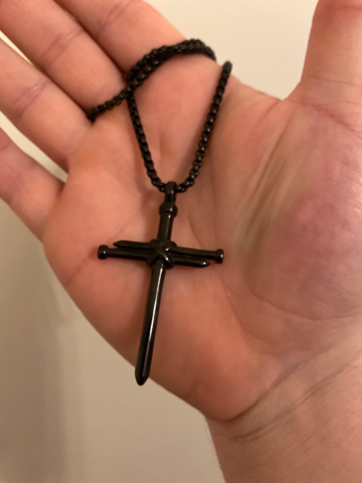 Men's Stainless Steel Nail Cross Pendant Necklace With 24 Inch Chain customer photo 2