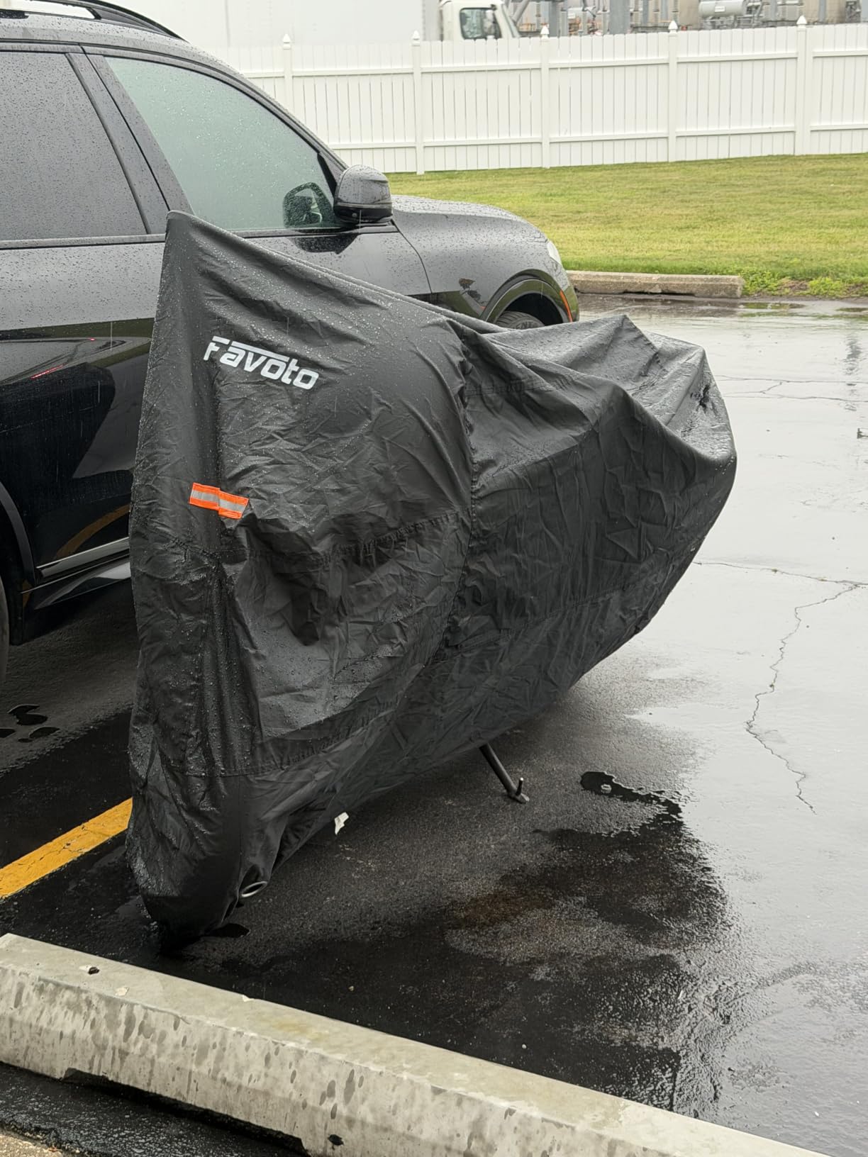 Favoto Motorcycle Cover Waterproof Outdoor Motorcycle Cover Heavy Duty | Windproof Motorcycle Tarp All Weather Rain UV Protection with Lock-Holes Night Reflective Strips & Storage Bag Fits up to 96.5