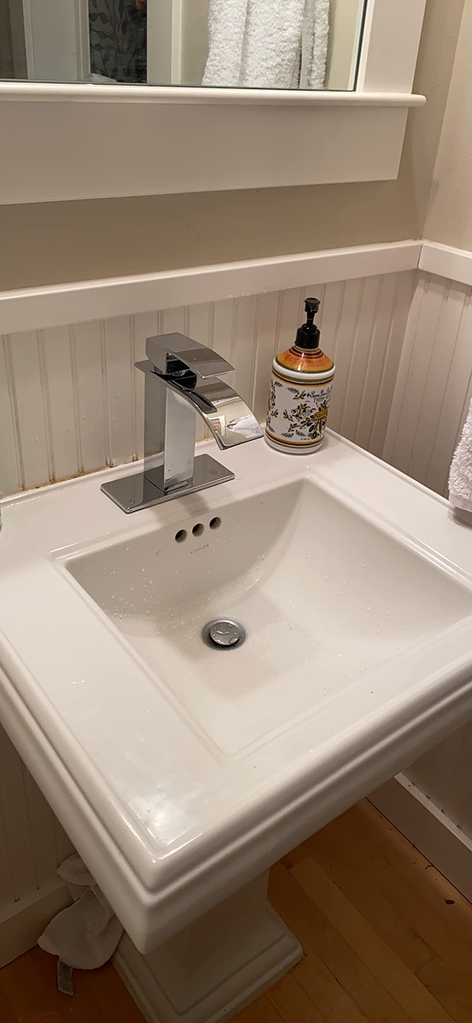 VOTON Bathroom Faucets Chrome Waterfall 1 Hole Faucet with Deck & Drain customer photo 1