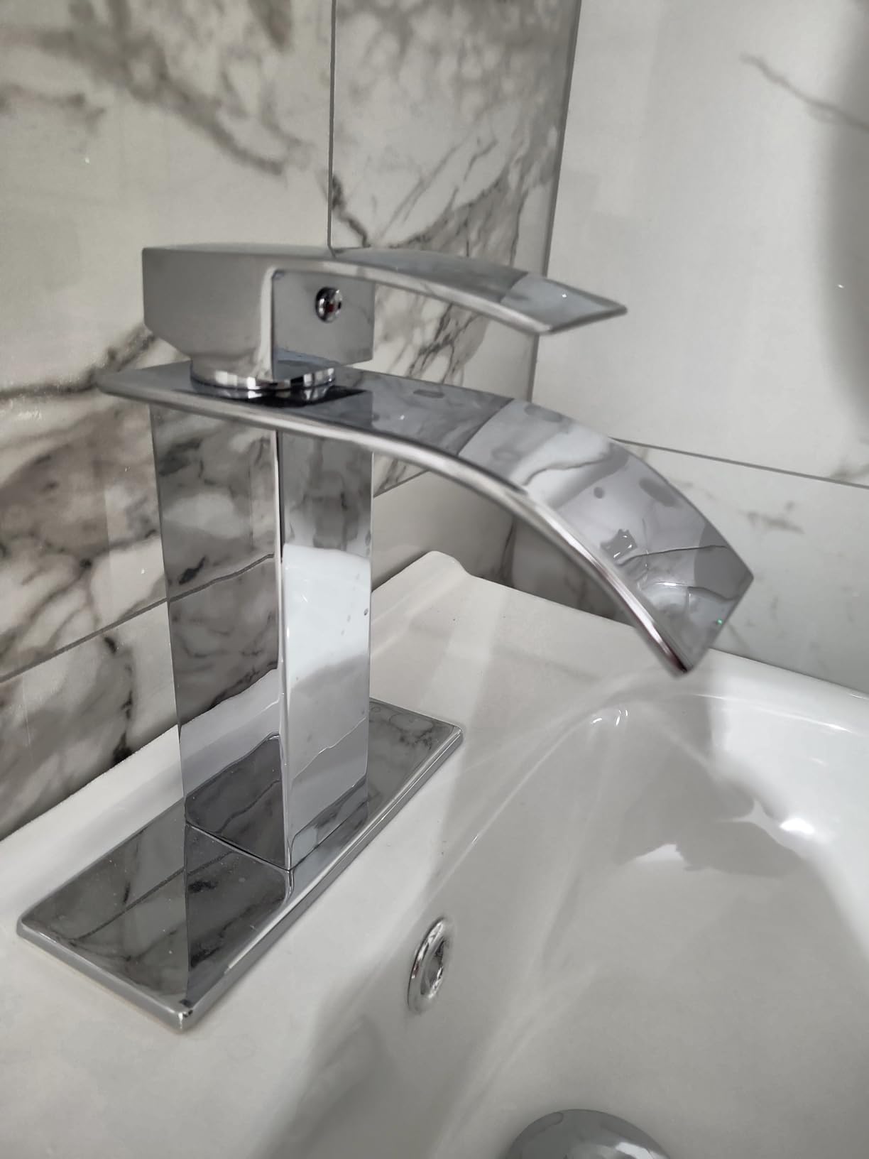 VOTON Bathroom Faucets Chrome Waterfall 1 Hole Faucet with Deck & Drain customer photo 2
