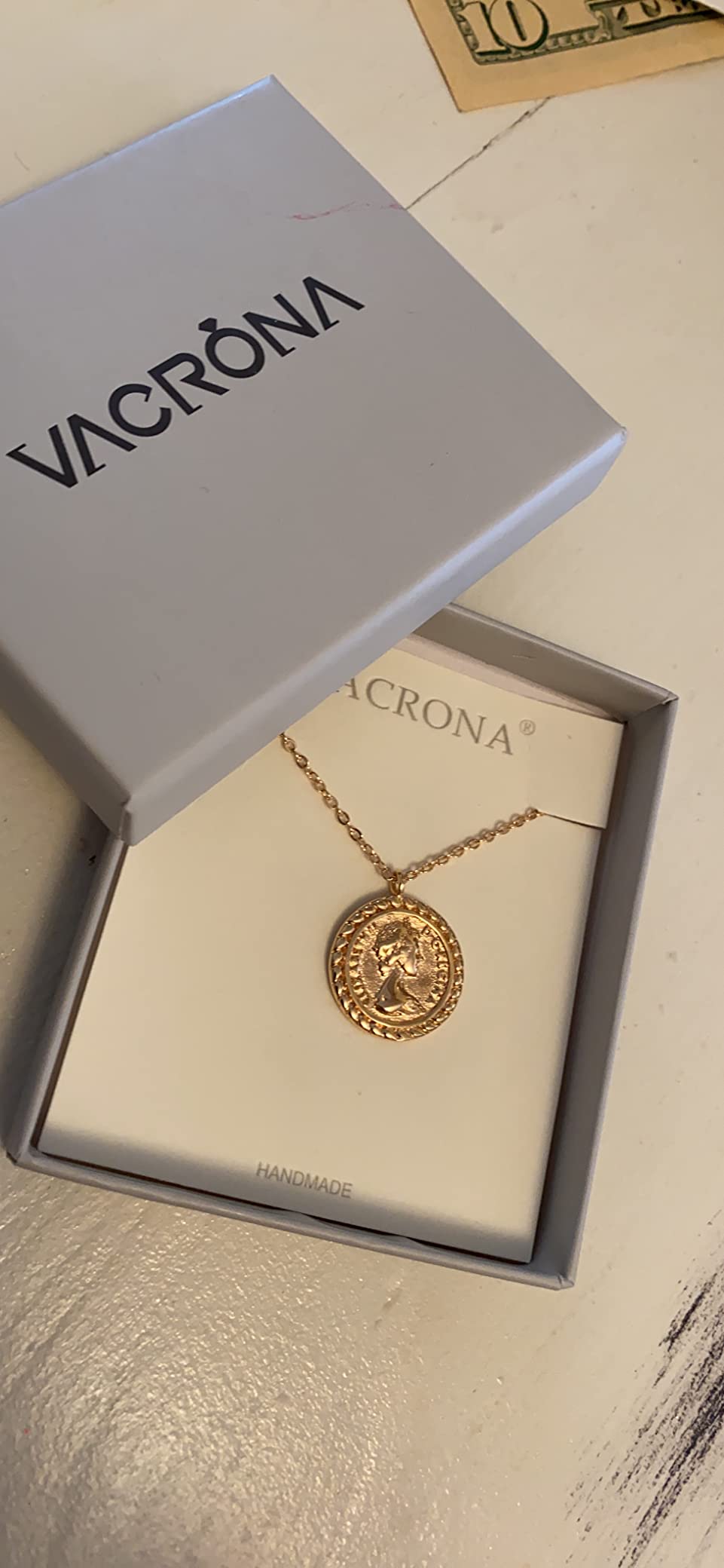VACRONA Coin Necklace 18k Gold Plated Vintage Textured Medallion Coin Pendant Round Circle Disk Dainty Necklace for Women customer photo 1