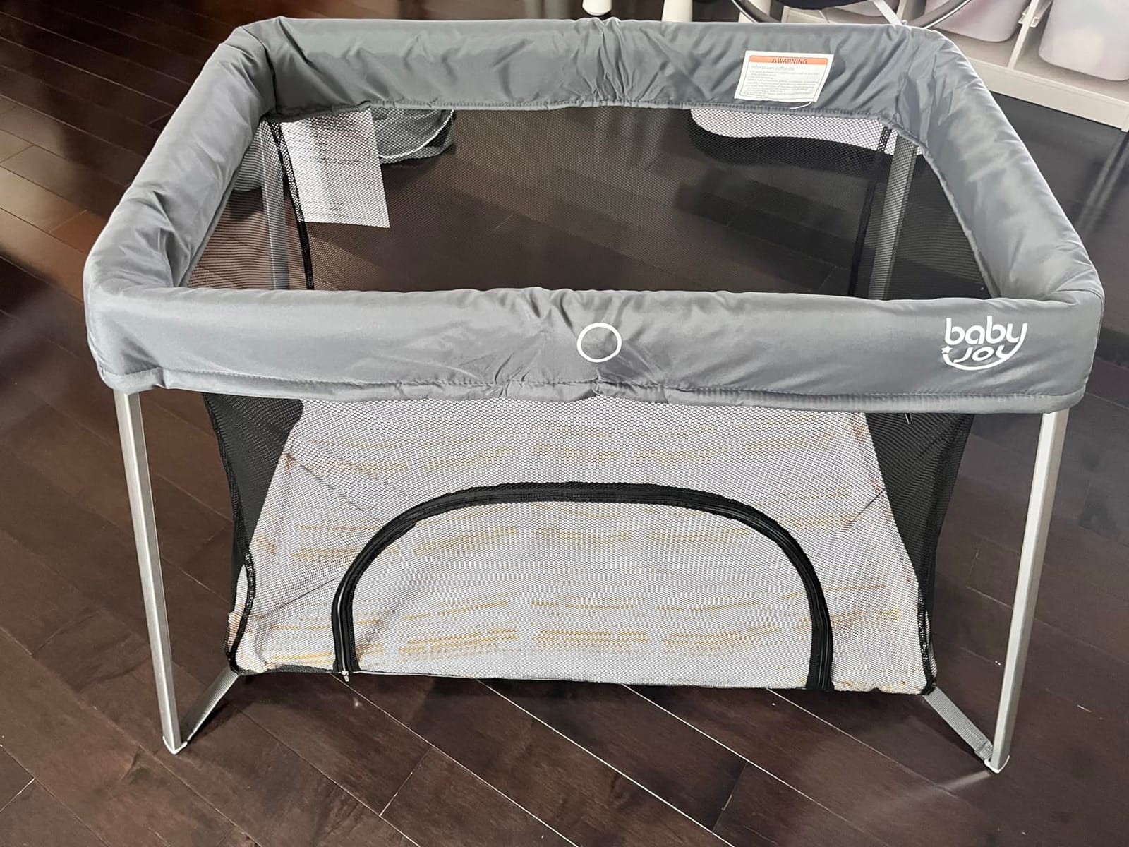 BABY JOY 2 in 1 Travel Crib with Side Zipper, Portable Baby Playard with Soft Washable Mattress, Installation-Free Home Playard with Carry Bag for Airplane, Lightweight Playpen for Infants &Toddlers customer photo 1