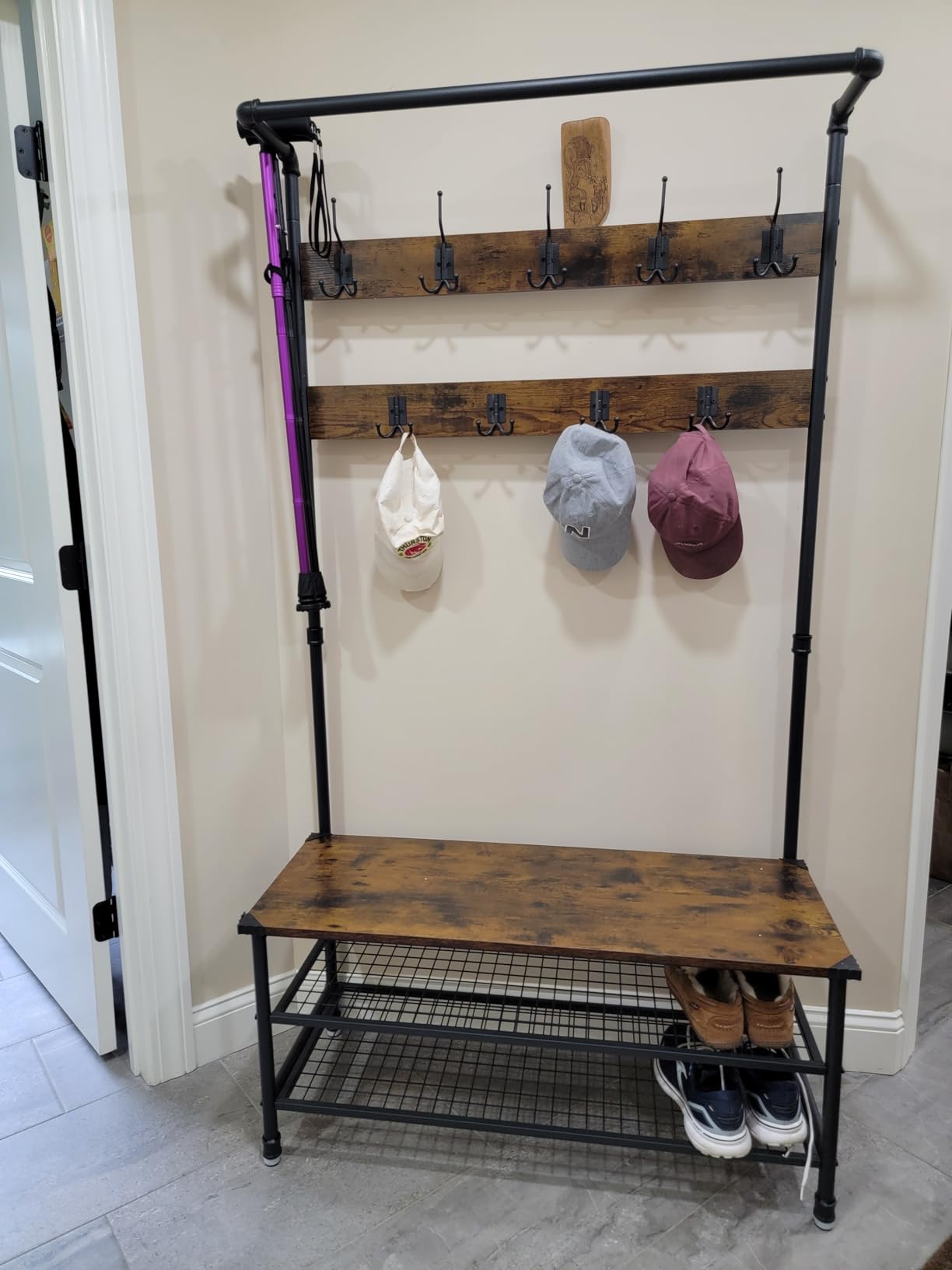 VASAGLE Coat Rack and Storage Bench, Hall Tree with 9 Hooks, Steel Frame customer photo 2