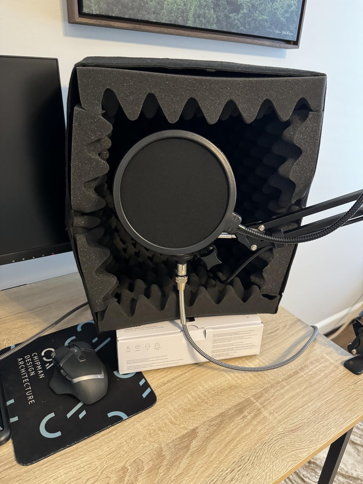 TroyStudio Portable Vocal Booth, Large Foldable Microphone Isolation Shield, Music Recording Studio Sound Echo Absorbing Box, Desk & Stand Use Reflection Filter with Thickened Dense Acoustic Foam customer photo 1
