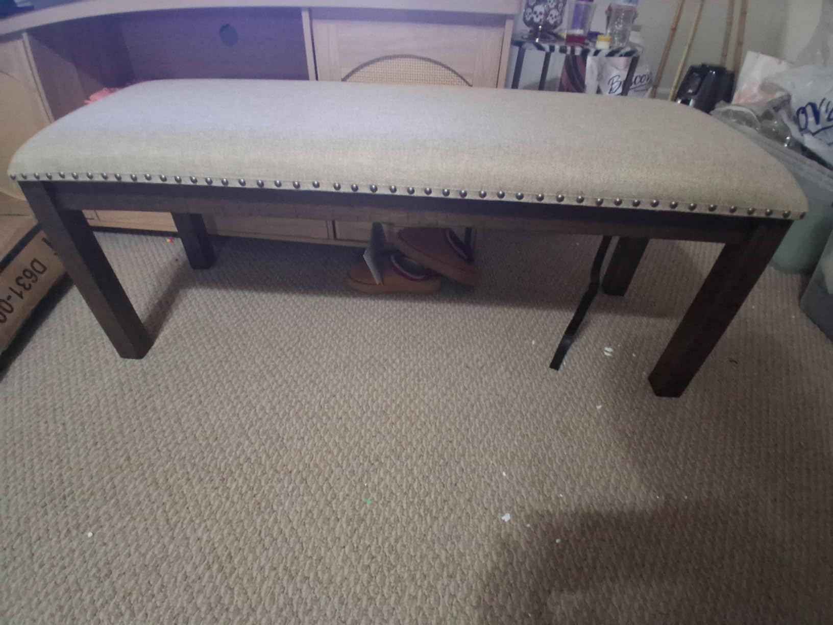Signature Design by Ashley Moriville Wood Upholstered Dining Bench, Beige customer photo 1